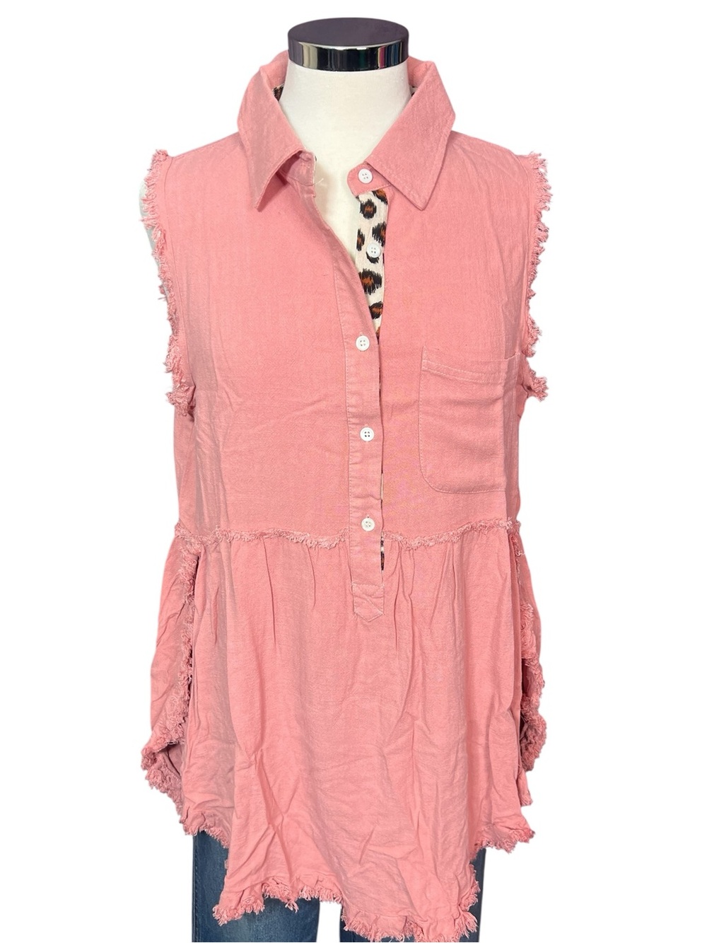 Umgee Linen Dusty Pink Sleeveless Collared Tunic Top